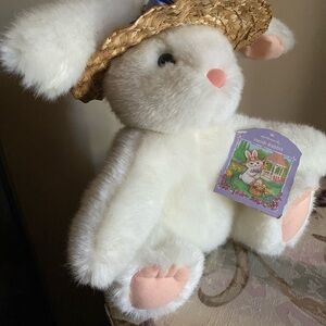 Hallmark White Plush Bunny with Straw Hat